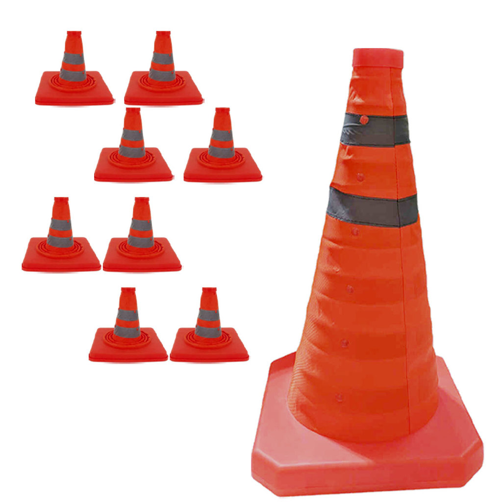 Cone Retratil Kit 8 Uni Viario Baliza Sinalizador Portatil Estrada Segurança Dobravel Obra Flexivel Rodovia
