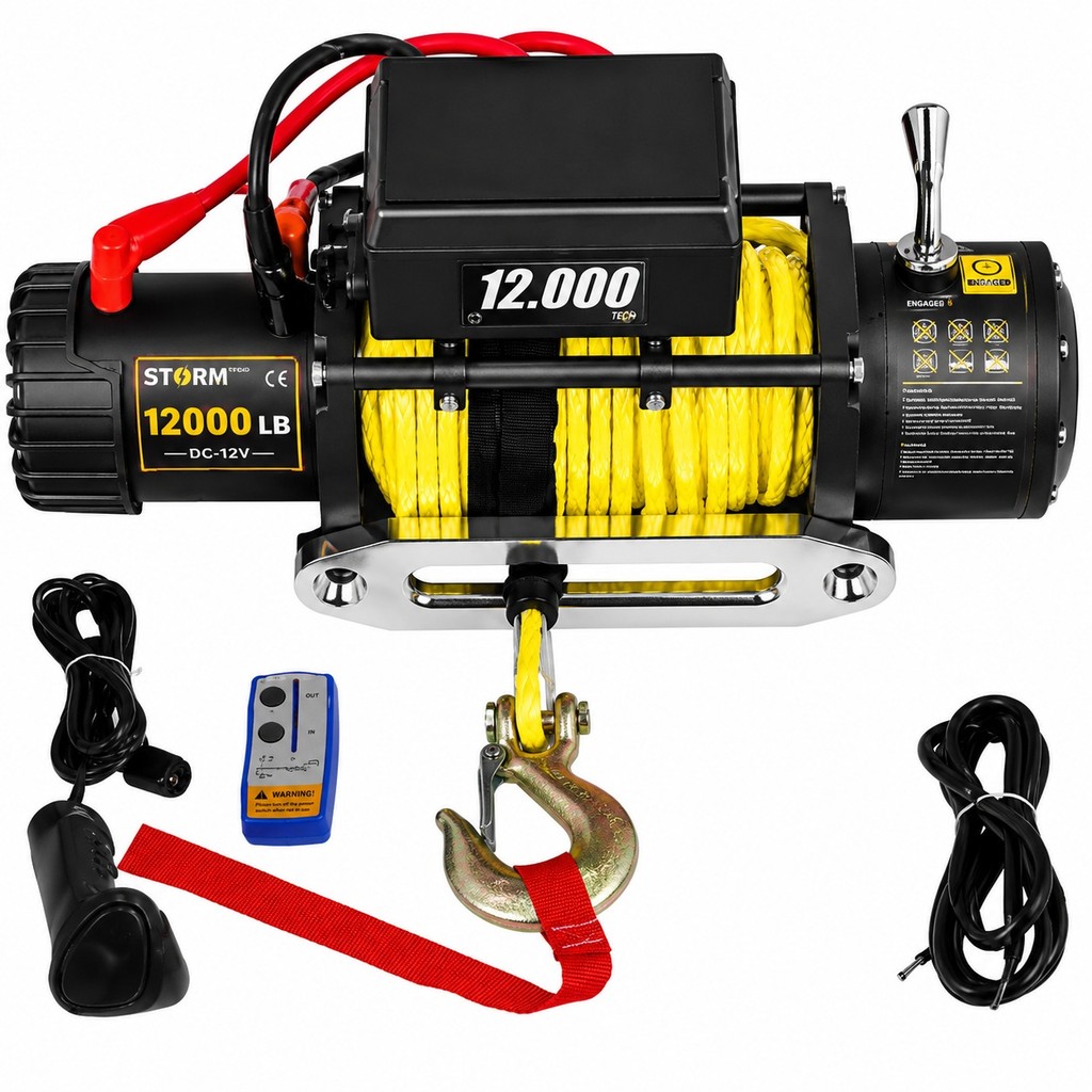 Guincho Elétrico 12000 lbs Cabo de Kevlar c/ 2 Controles - Amarelo