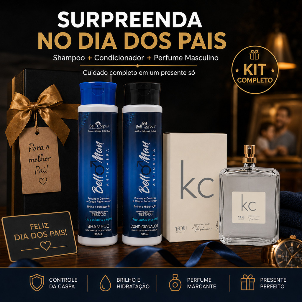 Kit Presente Masculino - Shampoo Condicionador + 1 Perfume 100ml Dia Dos Pais Namorados Aniversario
