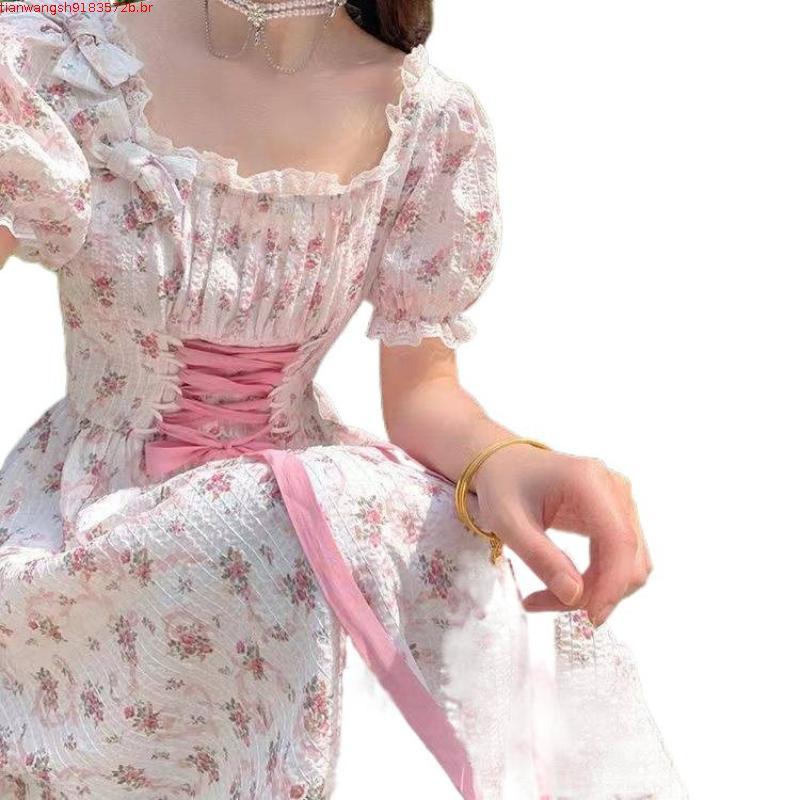 Vestido Longo Floral Francês Floral Feminino de Verão Vestido de Princesa Japonês Fresco