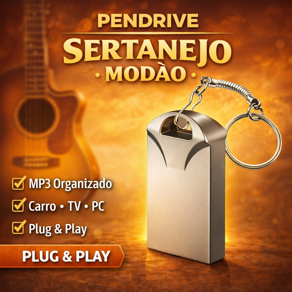 Usb 8gb PENDRIVE PARA VIAGENS SERTANEJO FACIL USO EM  MULTIMIDIA CARRO TV PC NOTBOOK CAIXA DE SOM