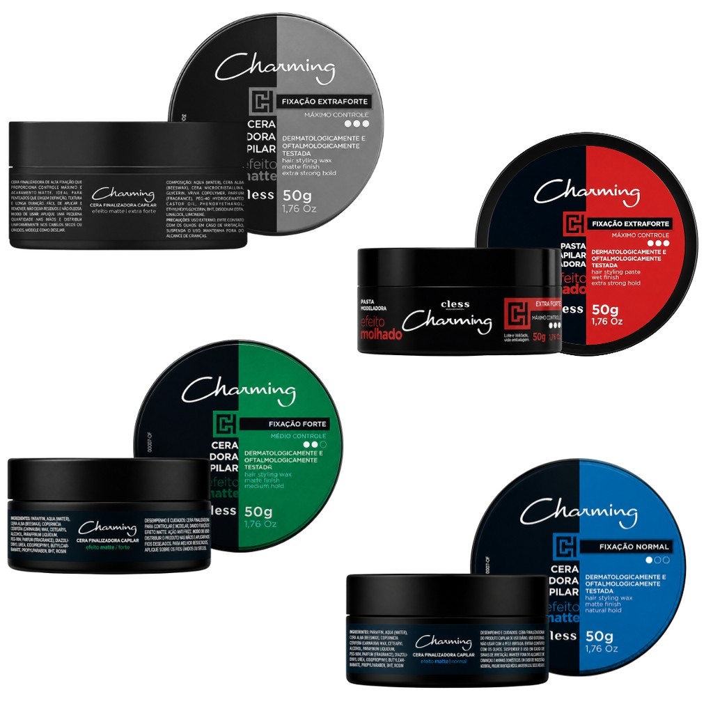 Pomada Cera Modeladora Charming Cless Escolha o Seu Efeito Matte Molhado Fixador Cabelo 50g