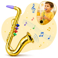 Saxofome Infantil Dourado Com 4 Teclas Brinquedo Musical Toca De Verdade Para Crianças Kizumba