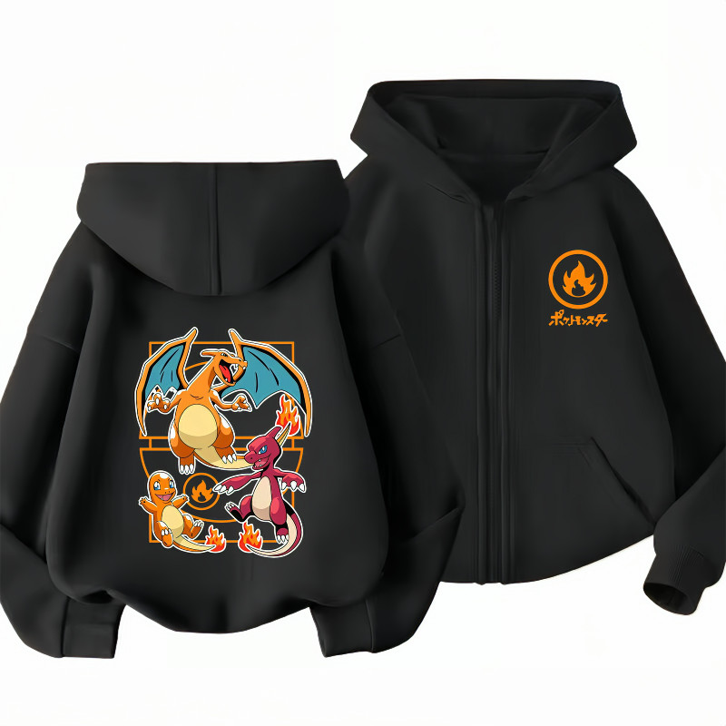 Bonito Pikachu Charmander Crianças Zíper Hoodie Meninos Meninas Outono Inverno Quente Moletom Com Capuz Casaco