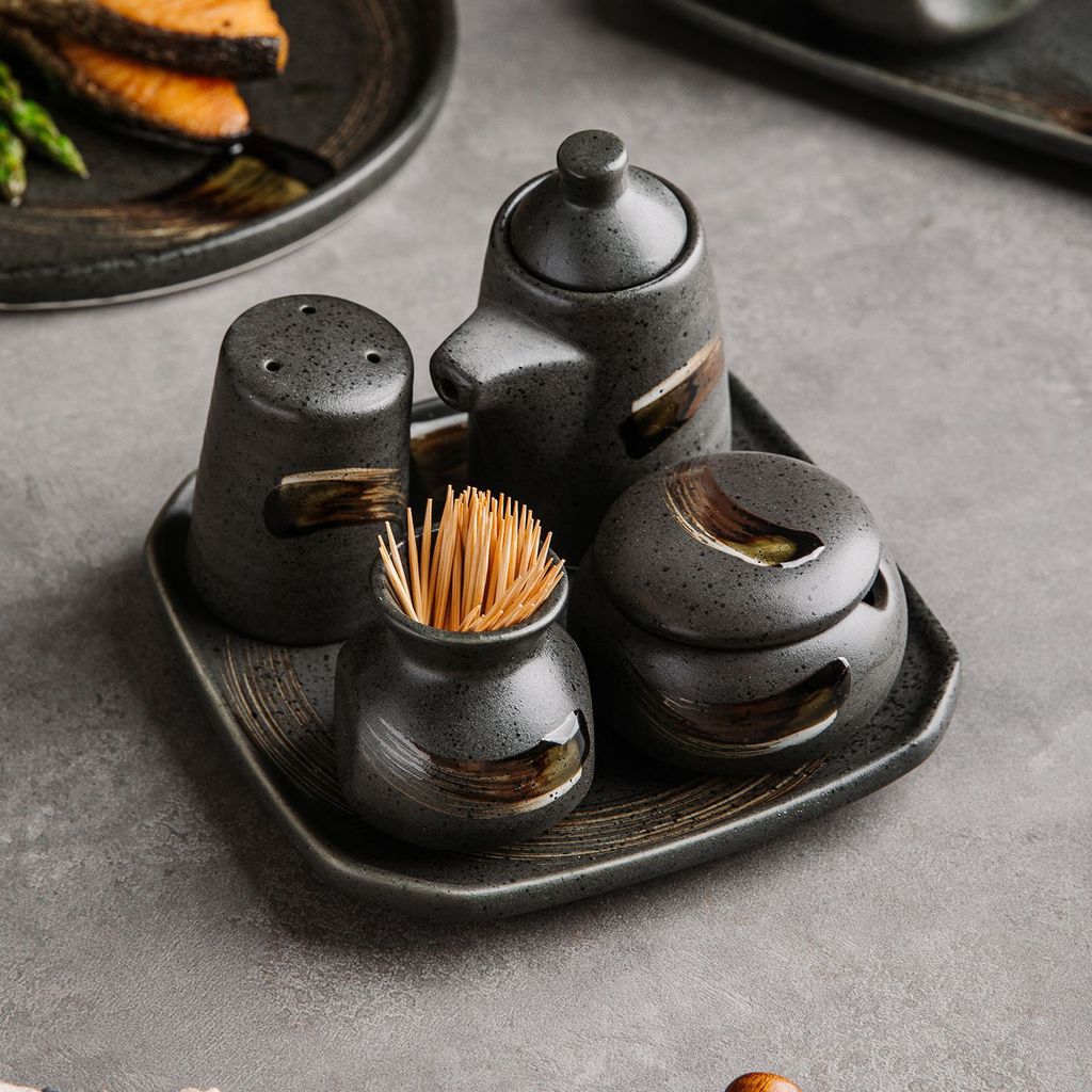 Pote de cerâmica estilo japonês para molho de soja e vinagre, frasco de temperos para restaurante e hotel, pote de espec