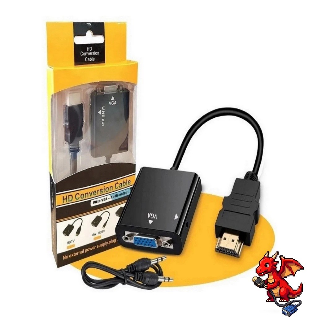 Hdmi para Vga Cabo Conversor Adaptador Hdmi Para Vga Com Saída P2 Áudio