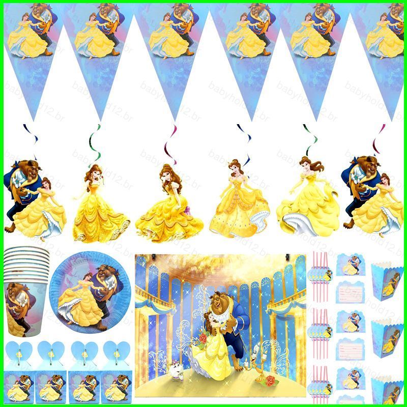 BB12 Bela E A Fera Decoração De Festa De Aniversário Com Tema Espiral De Teto Talheres Descartáveis Toalha De Mesa