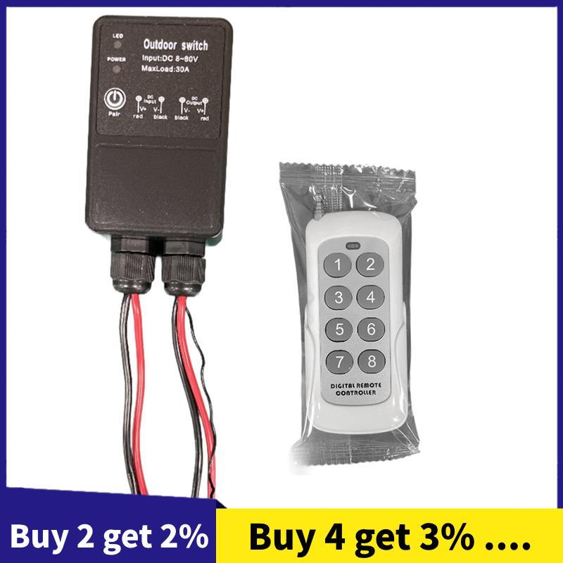 Controle Remoto Sem Fio 433Mhz Luz/Interruptor De Bomba DC 12V 24V 36V 48V 72V 30A Relé À Prova D'água De Alta Potência
