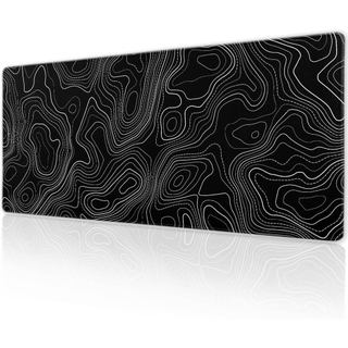 Mousepad Minimalista com Mapa Topográfico para Jogos, Tapete de Mesa XL 31,5×11,8 Polegadas, Contornos de Linhas Pretas,