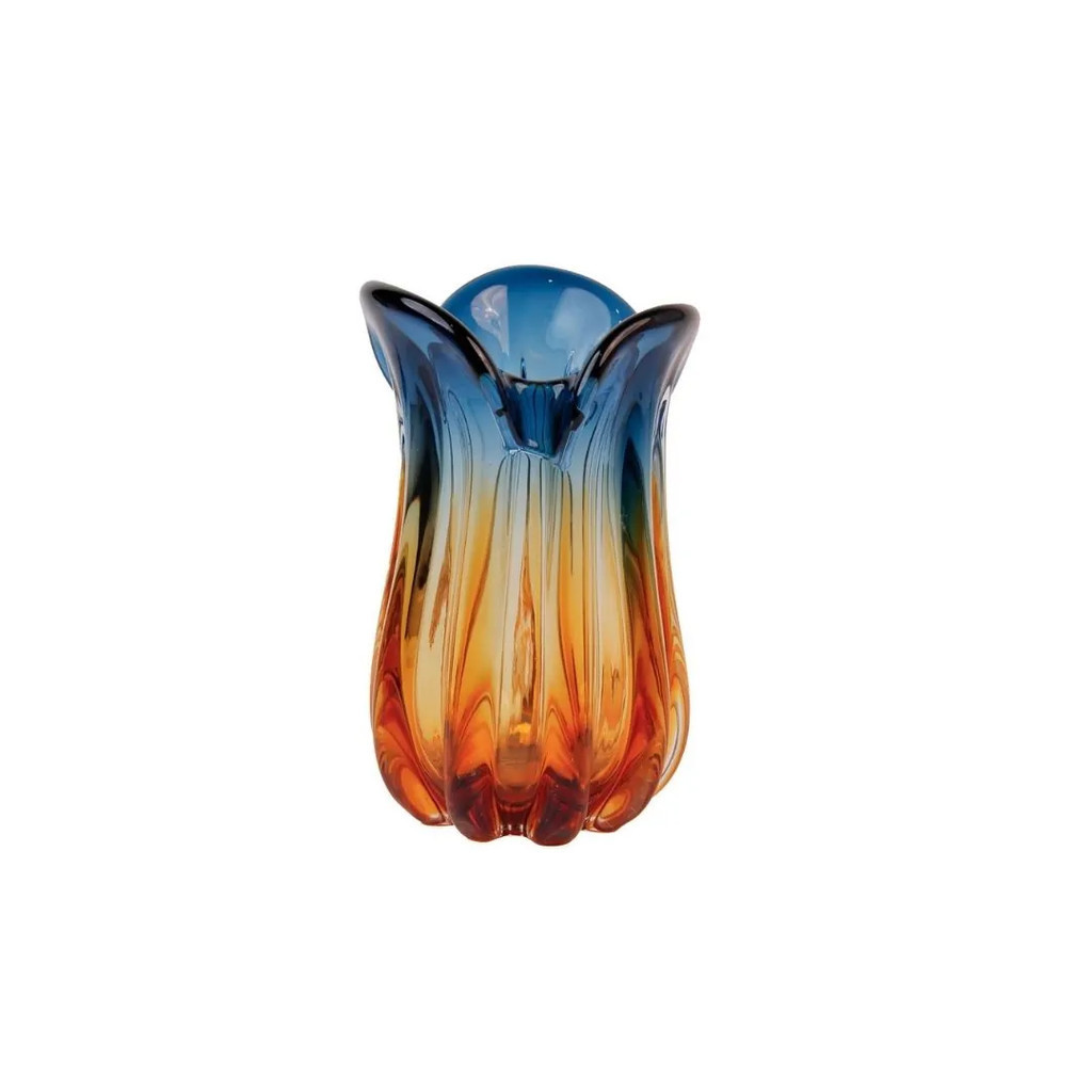 Vaso Murano Vidro Decoração Aparador e Estante Azul Safira C/ Ambar 15x23cm
