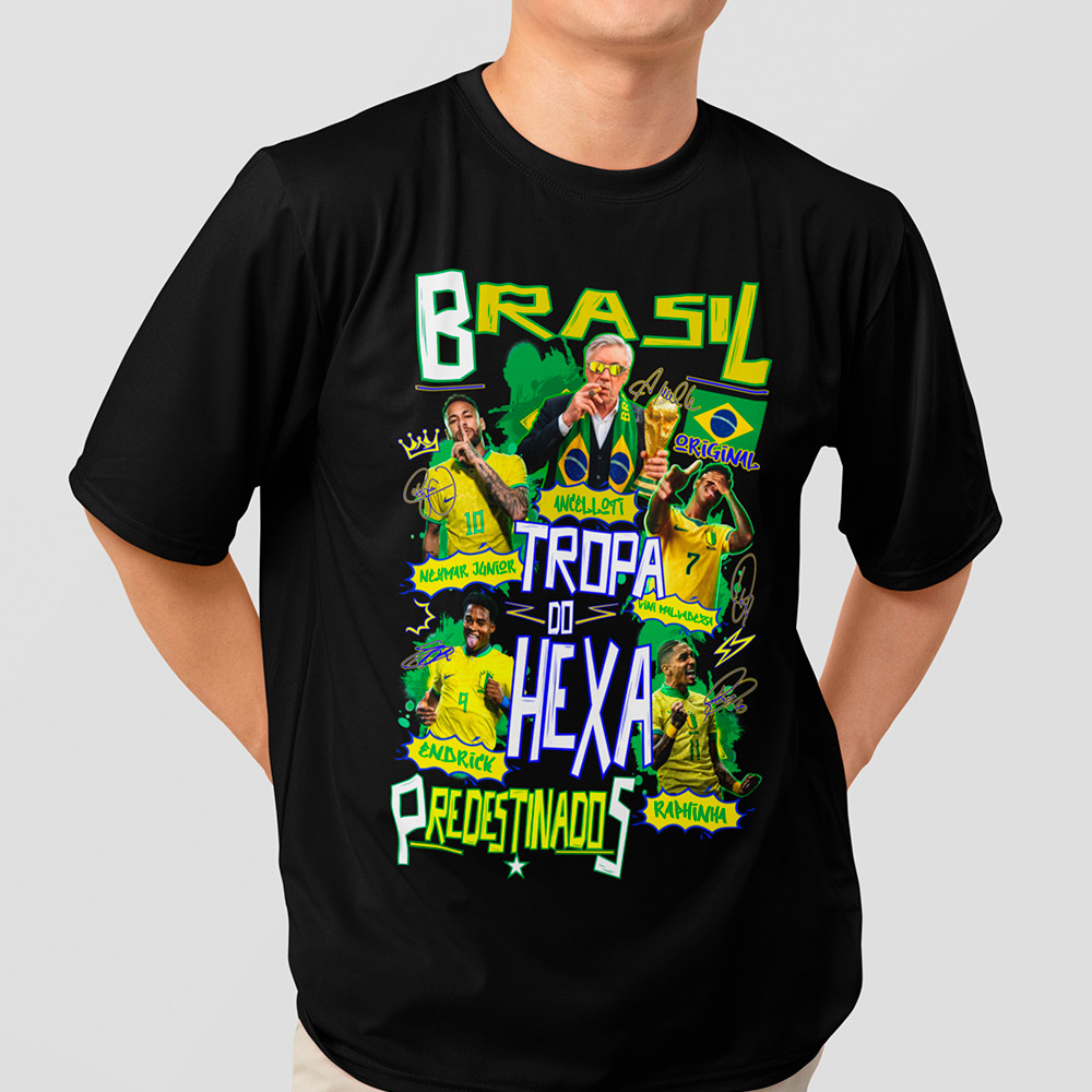 Camisa Brasil Tropa Do Hexa Seleção Brasileira Copa Do Mundo Camiseta Algodão Premium