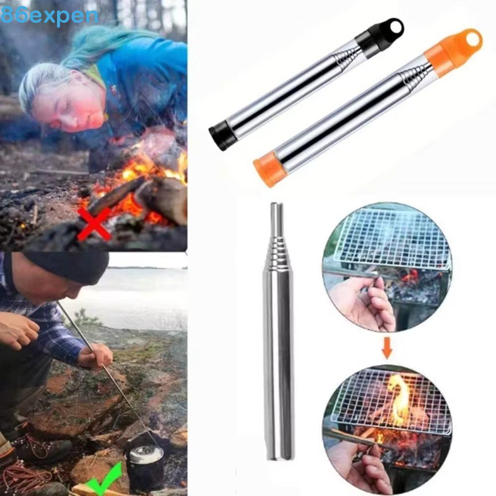 Tubo De Sopro De Fogo EXPEN1 , Soprador De Aço Inoxidável À Prova De Vento , Fole De Bolso Portátil De Alta Eficiência