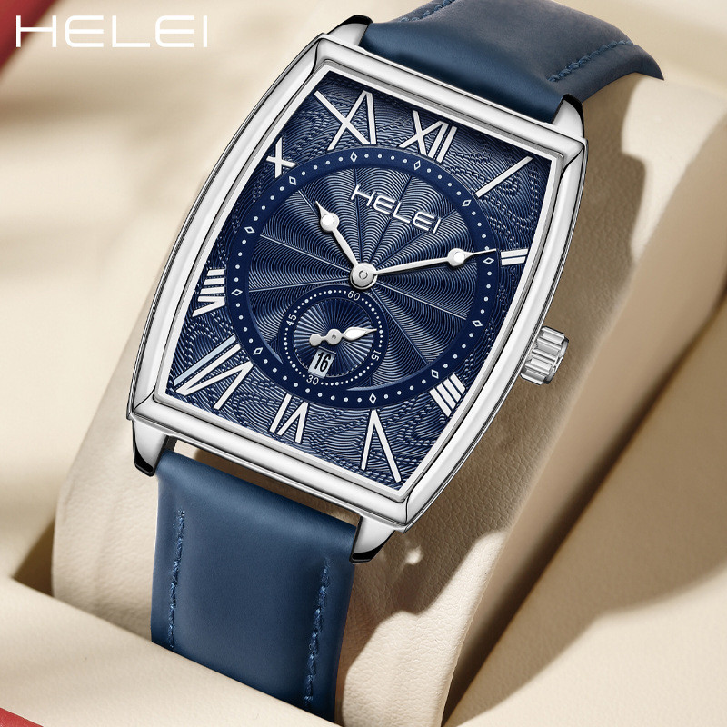 [HELEI] Novo estilo Casual relógio masculino à prova d'água luminoso quadrado relógio de quartzo antigo mostrador Numera