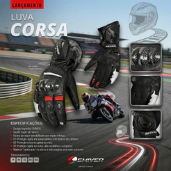 Luva Racer Shiver Esportiva Cano Longo Couro com Proteção Velcro touchscreen Moto Motoqueiro Motociclista Motoboy