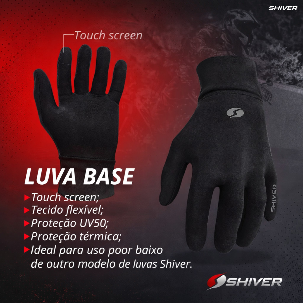 LUVA MOTO 2o PELE PAR MOTOQUEIRO MOTOBOY MOTOCICLISTA TÉRMICA FLEXIVEL PILOTO FRIO INVERNO UV50+ SHIVER BASE TIPO X11