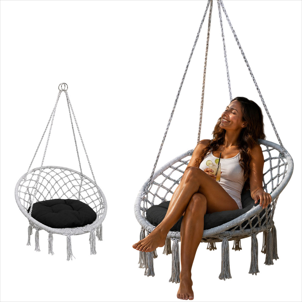 Rede Cadeira Balanco Suspensa Algodao Corda Casa Teto Varanda Quintal Jardim Deck Area Lazer Confortavel Resistente