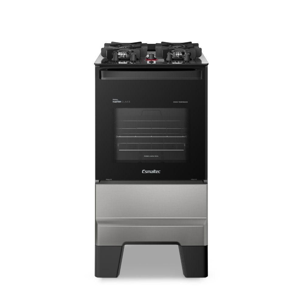 Fogão de Piso 4 Bocas a Gás Esmaltec Ideal Master Glass Mesa de Vidro Temperado Inox Bivolt