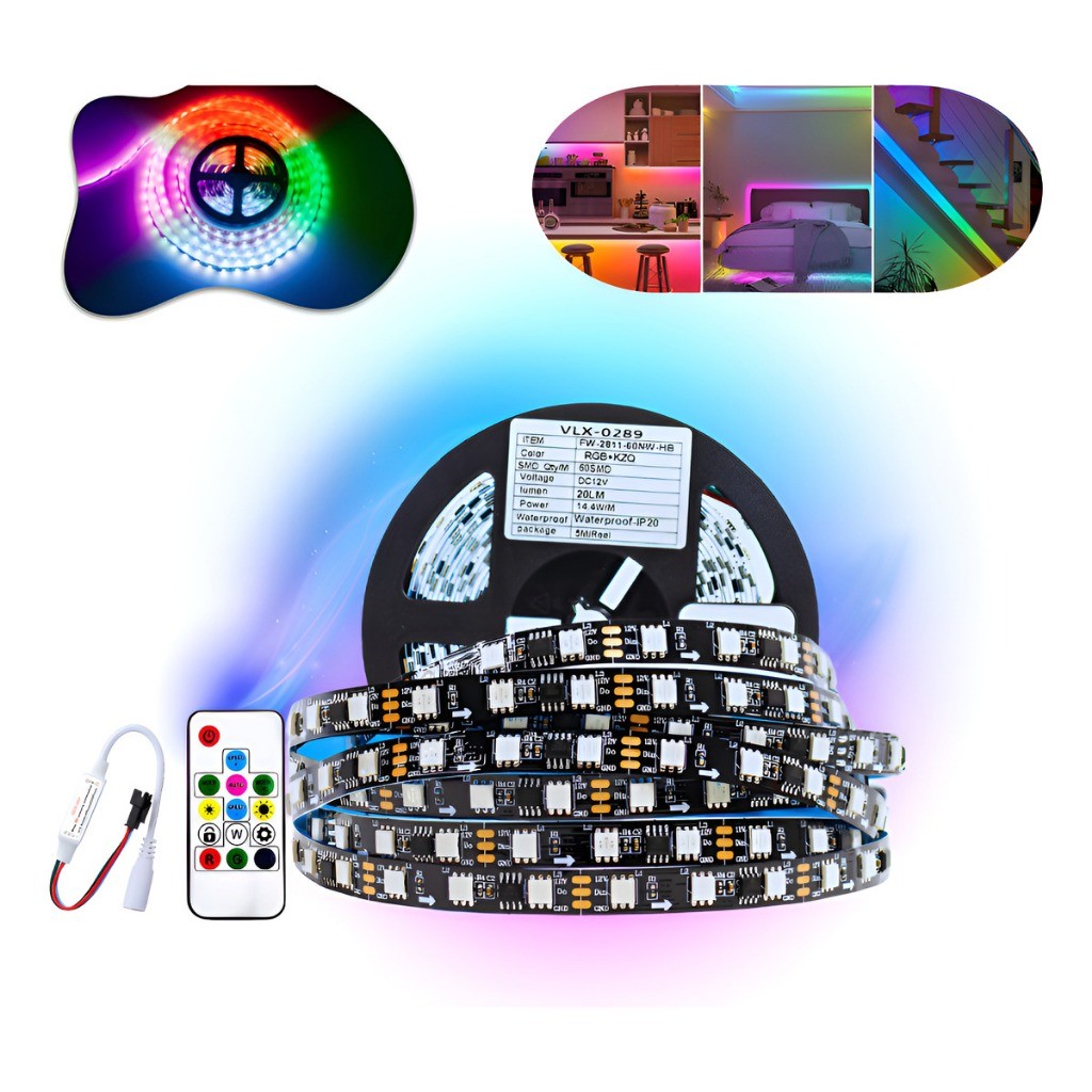 Fita Led Ws2811 5m Endereçavel 300 Leds Ip20 + Controladora Rgb