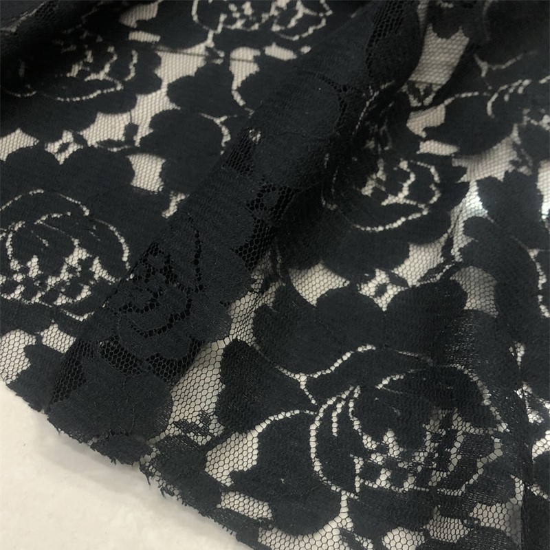 Puro preto transparente gaze renda renda algodão roupas tecido fino estilo chinês saia camisa Designer tecido