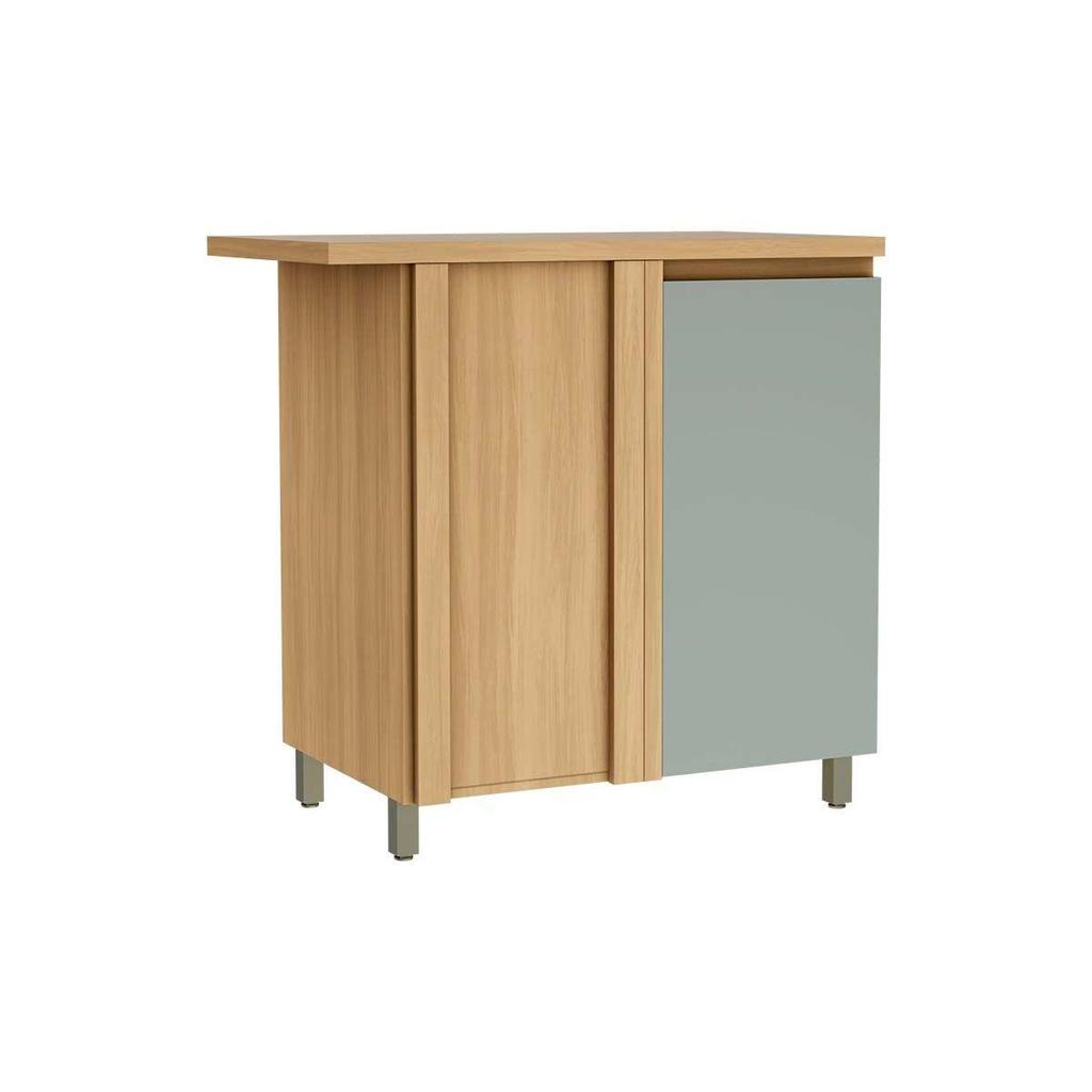 Balcão de Cozinha Modulado Rainha Canto Reto Dir/Esq 1 Porta c/Tampo 92cm Nature/Verde - Nesher