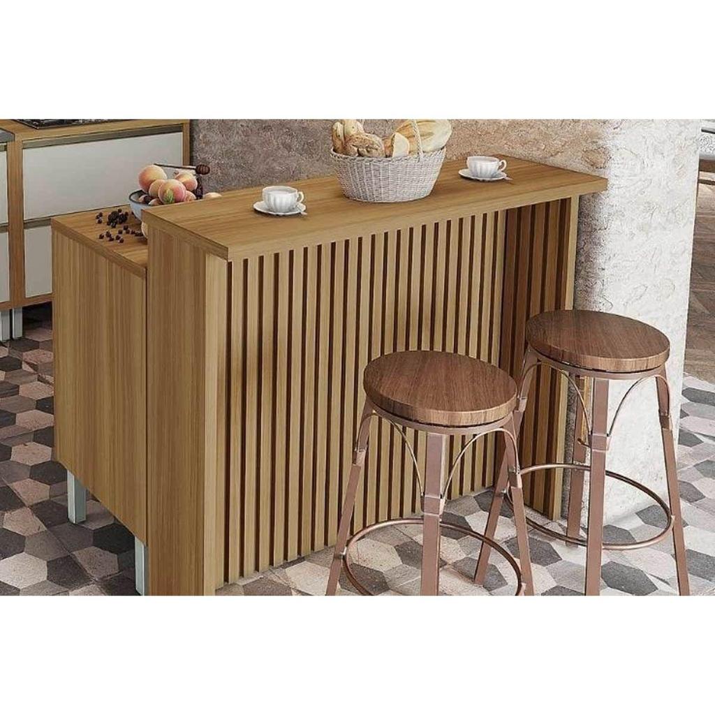 Balcão Ilha Cozinha Gourmet Burguesa c/ 2 Portas e 3 Gavetas 120cm Freijó/Branco - Nesher