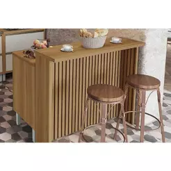 Balcão Ilha Cozinha Gourmet Burguesa c/ 2 Portas e 3 Gavetas 120cm Freijó/Branco - Nesher