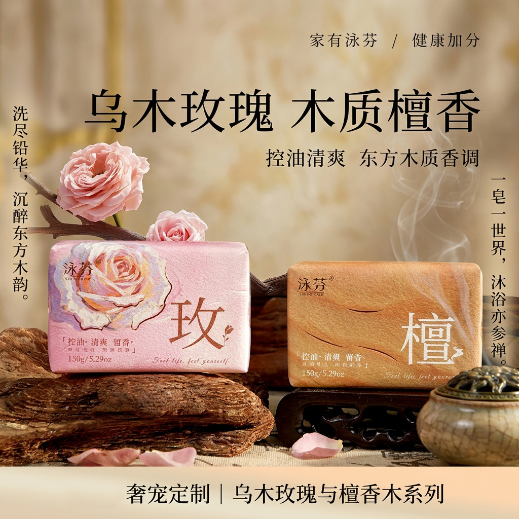 Ébano rosa sândalo sabão de banho fragrância de madeira sabão de banho Shampoo lavagem rosto sabão de fragrância de long