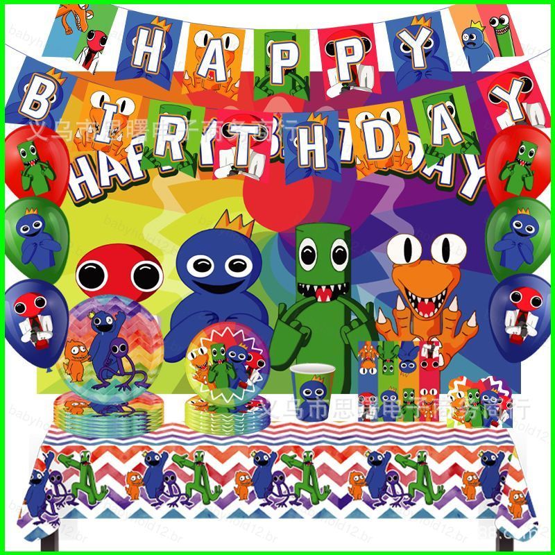 BB12 Rainbow Friends Tema Crianças Decorações De Festa De Aniversário banner Bolo topper Balão Pano De Mesa Fundo