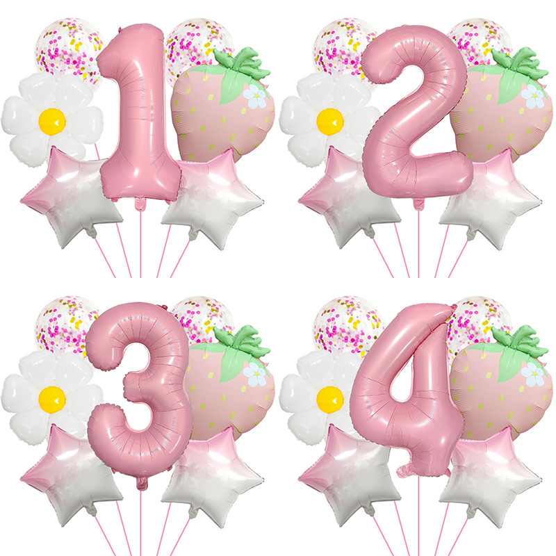 Novo morango margarida balão conjunto festa de aniversário decoração cena Layout crianças um ano de idade bebê foto ader