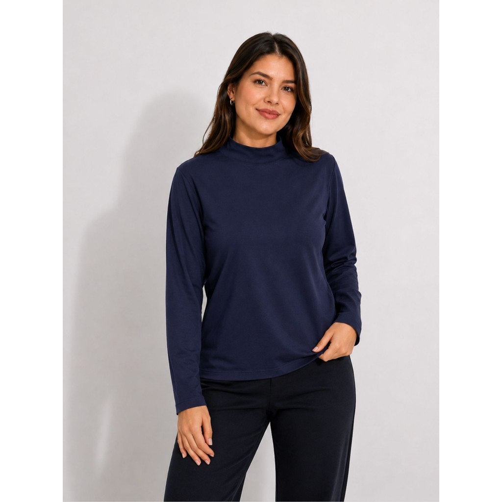 BLUSA FEMININA GOLA ALTA E MANGA LONGA DE ALGODÃO ISADORA MARINHO BLUSA DE FRIO INVERNO ESTILOSA