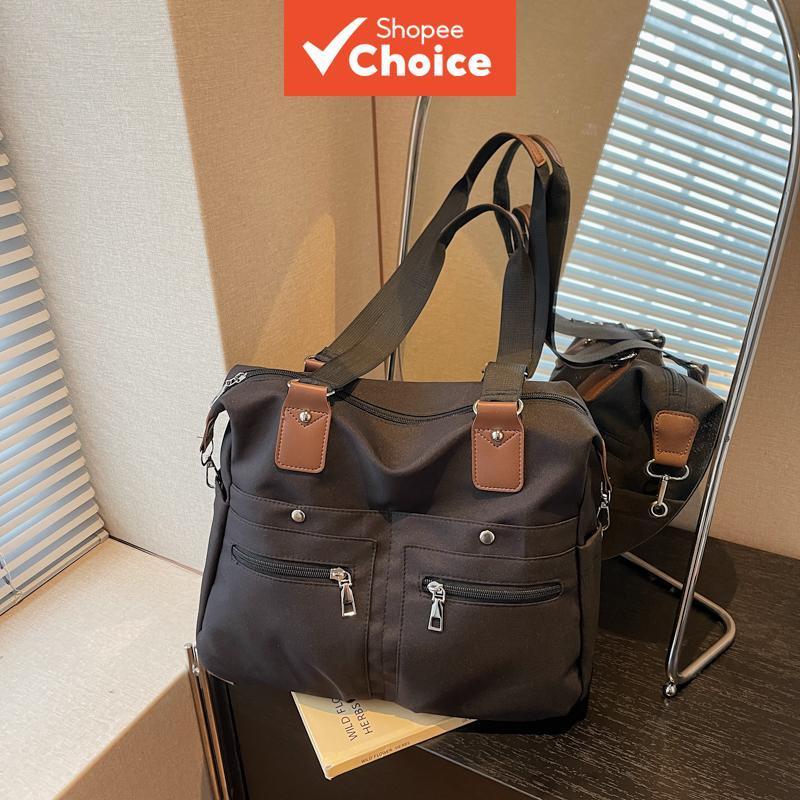 Bolsa Tote de Tecido Oxford Cinza Escuro | Multi-bolsos de Grande Capacidade | Bolsa Tiracolo com Zíper para Mulheres,
