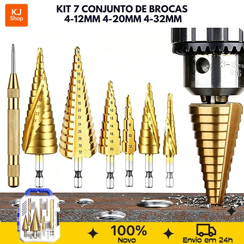 Brocas Titânio Escalonadas Aço Broca Corte Lateral Marcador Punção C/ Estojo Organizador
