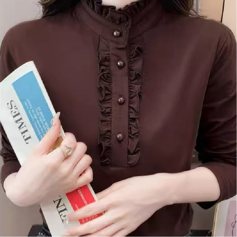 Camisa de veludo alemão dupla face feminina de manga comprida outono inverno novo estilo 2024 elegante All-Match camisa