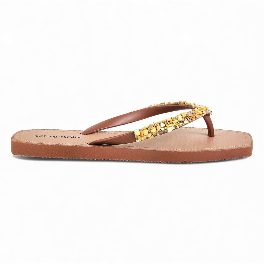 Chinelo Feminino Laynolis Pedraria Praia Confortável Solado Antiderrapante Oferta