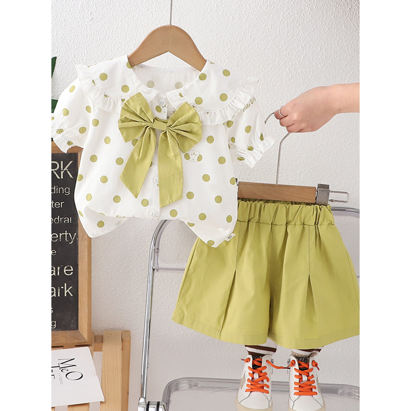 Meninas verão moda ternos de manga curta para meninas 2025 novo estilo bebê versão coreana roupas de verão bebê crianças
