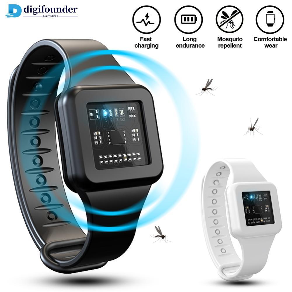 DIGIFOUNDER Ultra-Sônico Repelente De Mosquitos Pulseira 3 Frequência De Engrenagem Ajustável Relógio Eletrônico Portáti