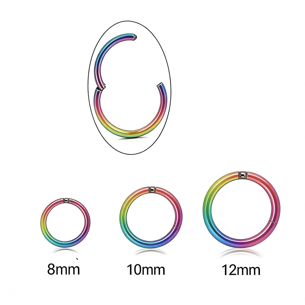 Kit 3 Piercings Argola Segmento Articulado Aço Cirúrgico 316L Colorida Nariz Helix Tragus