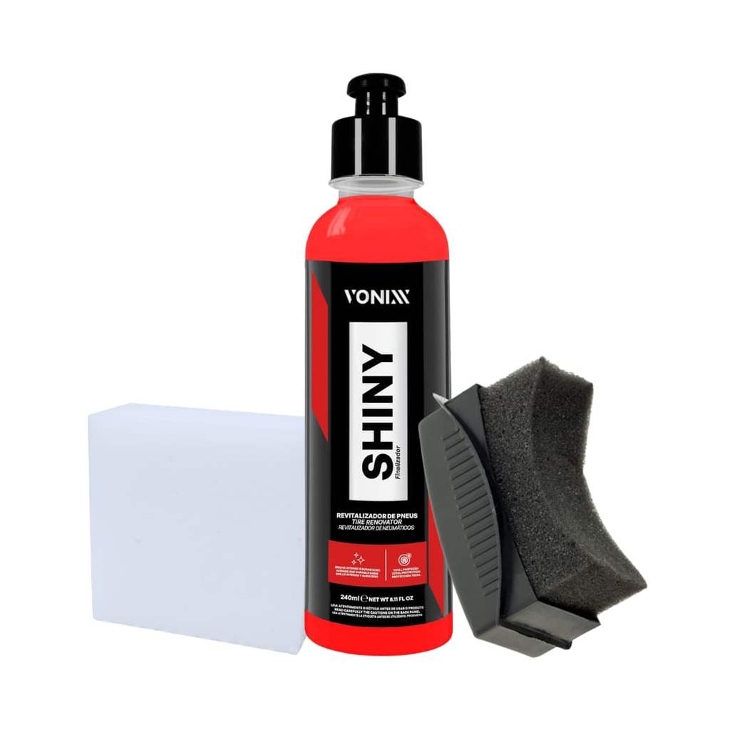 Kit Pretinho Shiny Vonixx Pneu Efeito Molhado Longa Durabilidade Aplicador De Pretinho Anatomo Espuma Quadrada Combo