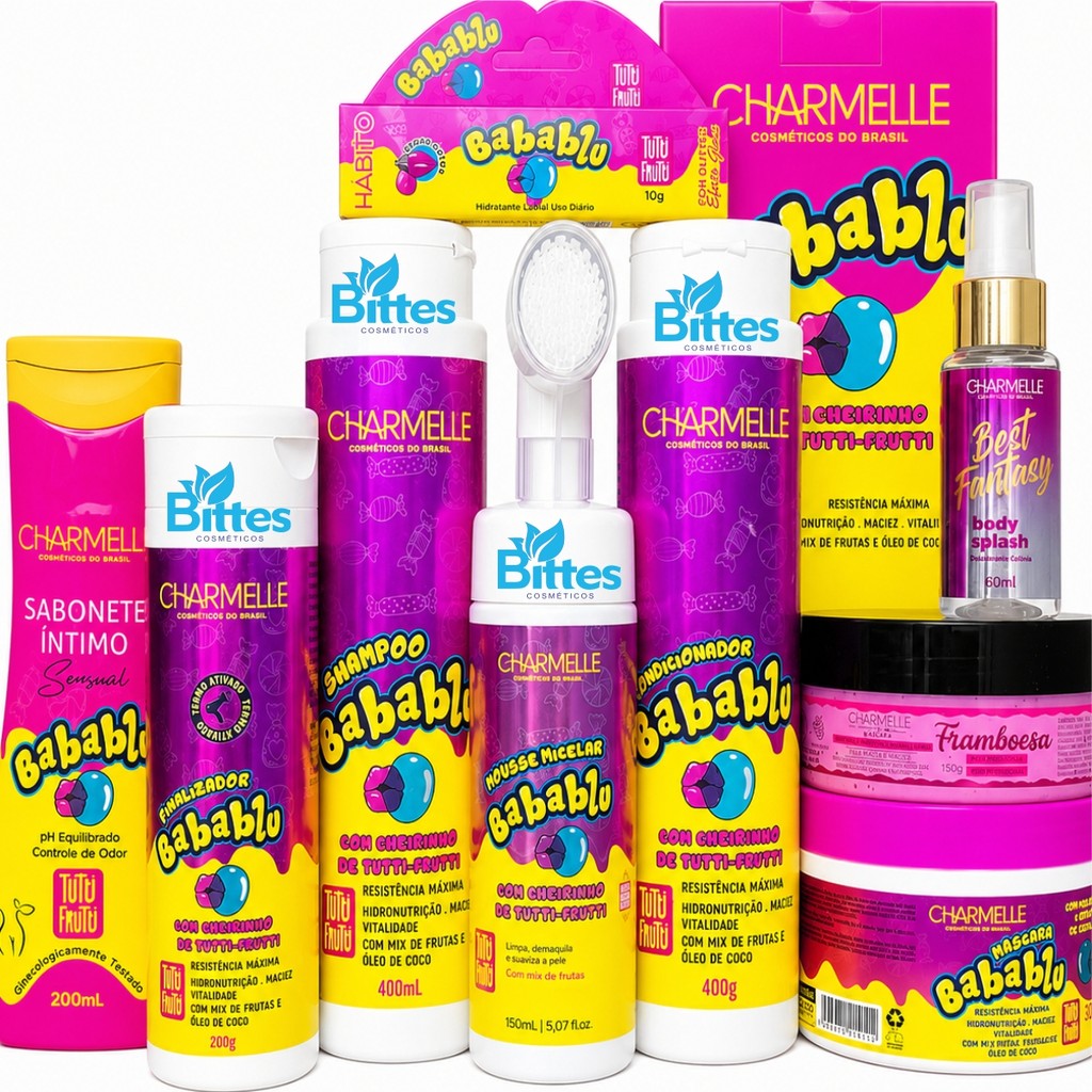 KIT 8 ITENS BABABLU TUTTI CHARMELLE CAPILAR, CORPORAL,FACIAL E BODY SPLASH