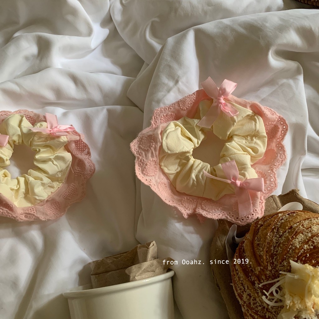 Rosa bolha creme strass renda Scrunchy anel de cabelo menina corda bola cabeça fada baixo rabo de cavalo acessórios para