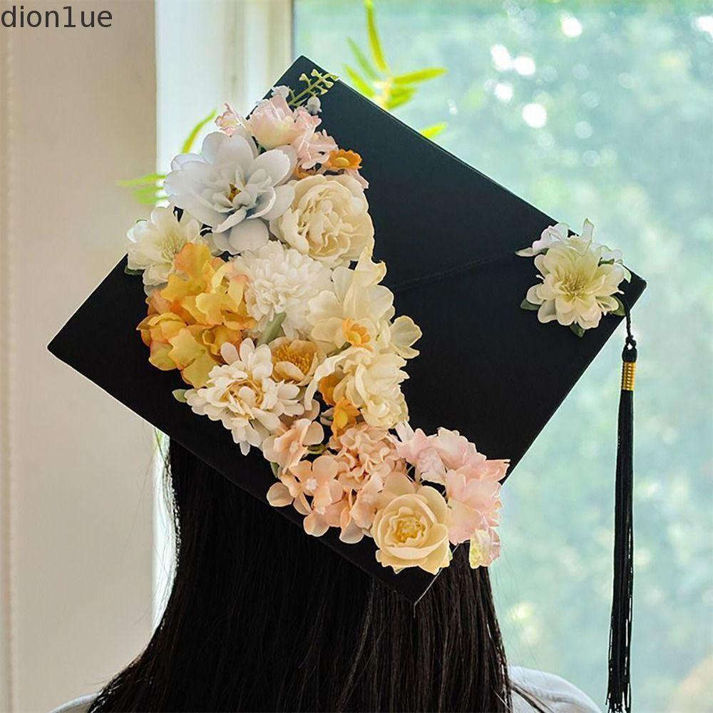 DION1UE Boné De Formatura De Flores , Chapéu Acadêmico Médico Ajustável Com Borlas , Solteiro