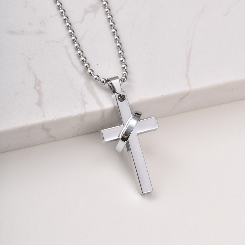 Colar De Cruz Vnox Para Homens , Aço Inoxidável Preto Prata Jesus Cristo Crucifixo Catolicismo 70 Cm Joia Presente — imagem 2 de 2