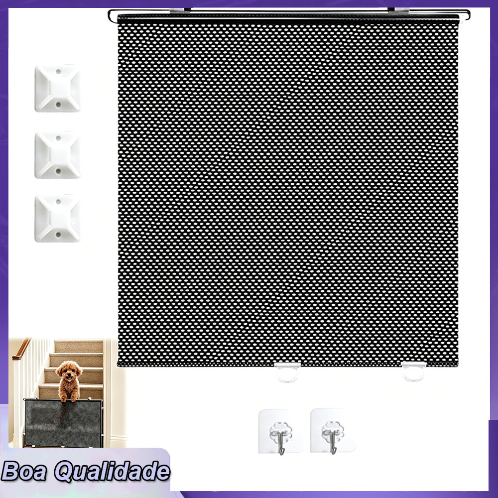Cerca protetora preta para cães, 50x125cm, porta protetora retrátil, cerca de segurança para escada, fácil instalação