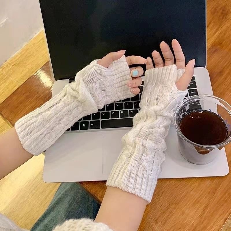 Luvas Longas Sem Dedos Femininas – Quente Grosso Cor Sólida Aquecedor De Braço Listrado Moda Malha Outono Novo