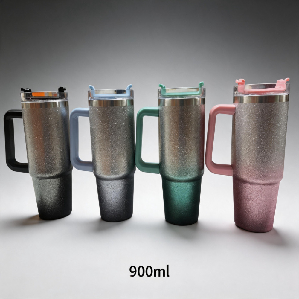 Copo Térmico Diamond 900ml com Alça e Canudo Inox – Glitter Degradê Azul, Parede Dupla, Gelado e Quente maravilha