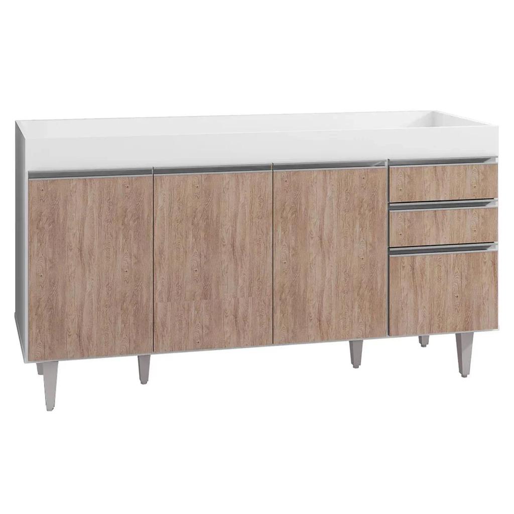 Balcão Gabinete para pia sem Tampo 150cm Marrocos Branco/Castanho  - Lumil