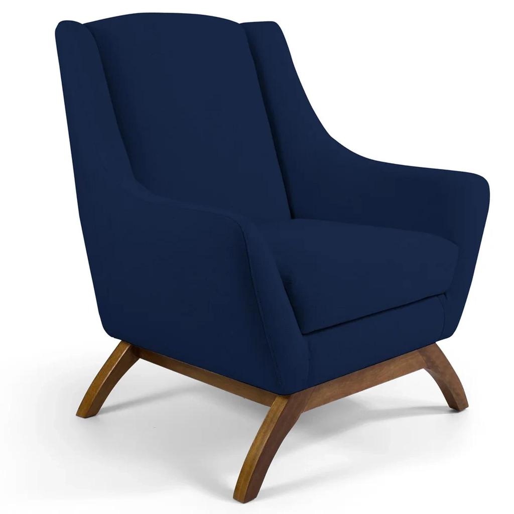 Poltrona Decorativa Base Manu Madeira Juliet Veludo C-304 Azul Marinho - Domi