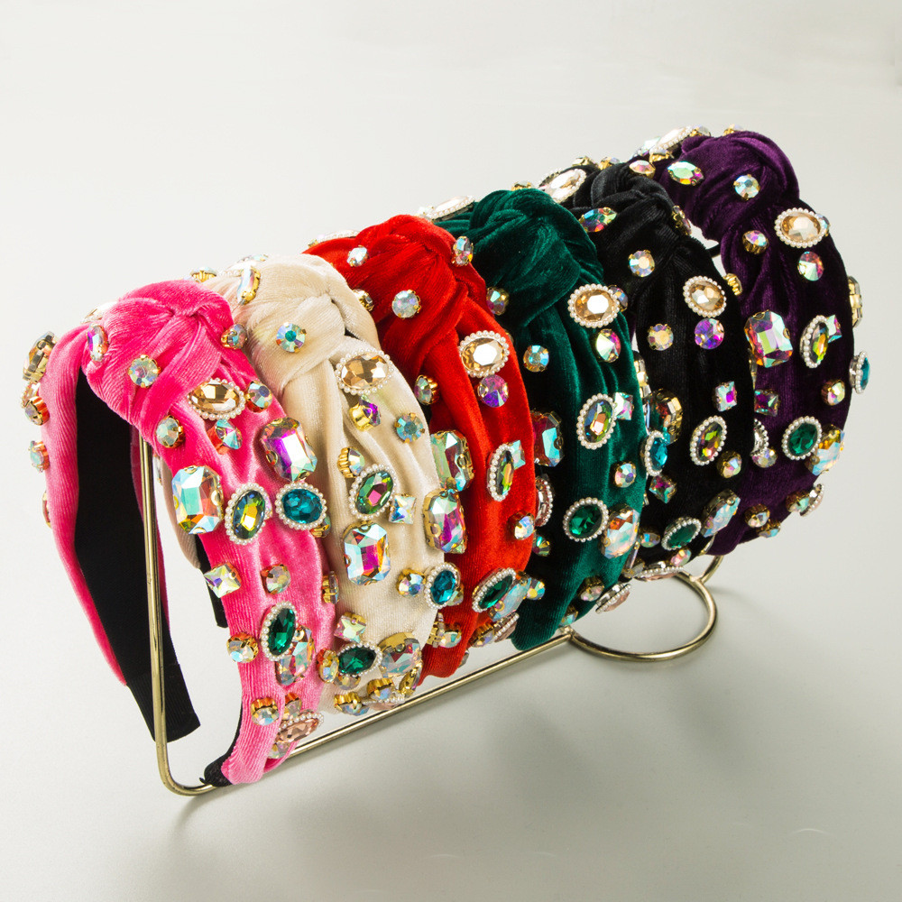 Retro bandana feminino mão-costurado broca de vidro bandana moda de alta qualidade banquete acessórios para o cabelo