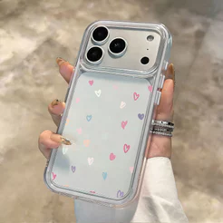 Capa Transparente 2 Em 1 Para iPhone17 16 15 14 13 12 11 Pro Max Plus XR , Fofa Formato De Coração , À Prova De Choque