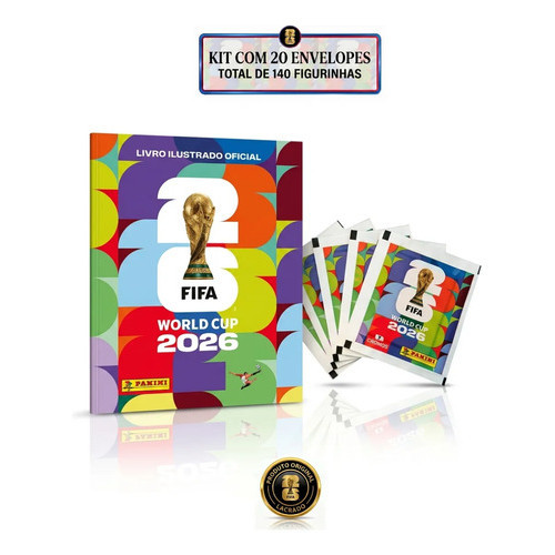 Kit Album Copa Do Mundo 2026 Panini Capa Mole + 35 Figurinhas (5 ENVELOPES)
